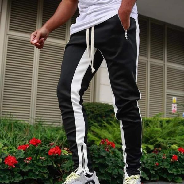 Casual Men's Sweatpant Trouser black + white